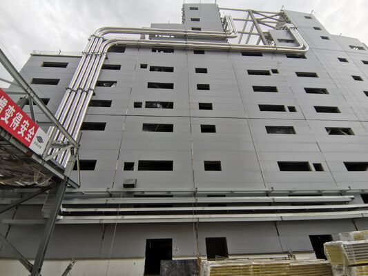 Armazém de estrutura metálica de grande extensão, construção de armazenamento de matéria-prima, painéis de parede tipo Z, desmontados, envio de contêiner